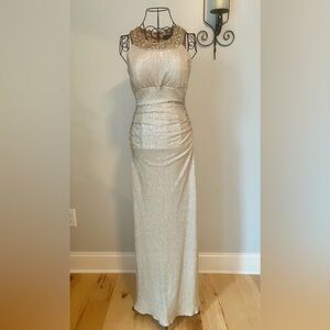 R&M Richards Petite Mother of the Bride Beaded Champagne Gown – Size 8P – NWT